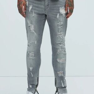 Men's Distressed Gray Jeans
